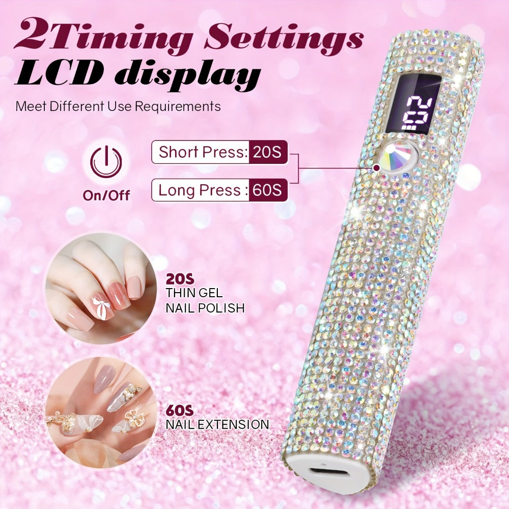 Portable LED Nail Lamp - Quick-Dry Gel Polish Dryer, USB Rechargeable with 200mAh Battery, Sparkling Rhinestone Design, Ideal for Hands & Feet, Perfect Valentine's Gift, Nail Dryer