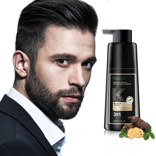 10oz Men's Black Hair & Beard Dye Shampoo, 3-in-1 Quick Coloring, Long-Lasting Natural Effect, Ammonia-Free, 8-Minute Easy Gray Coverage for A Youthful And Stylish Look