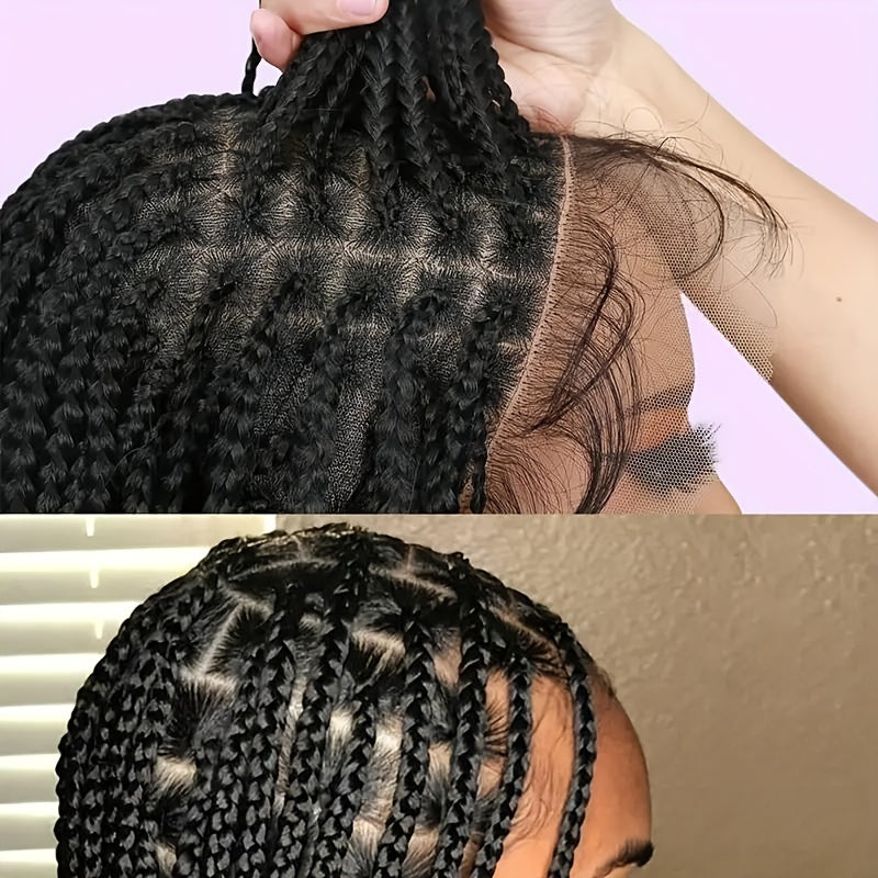 30 Inch Full Lace Braided Wig with 360° Lace Front & Back - Knotless Box Braids, High-Temperature Fiber Straight Hair, Look for, Easy to Wear for all Occasions (Weddings, Parties, Daily Use) - Braided Hair Wig for darker