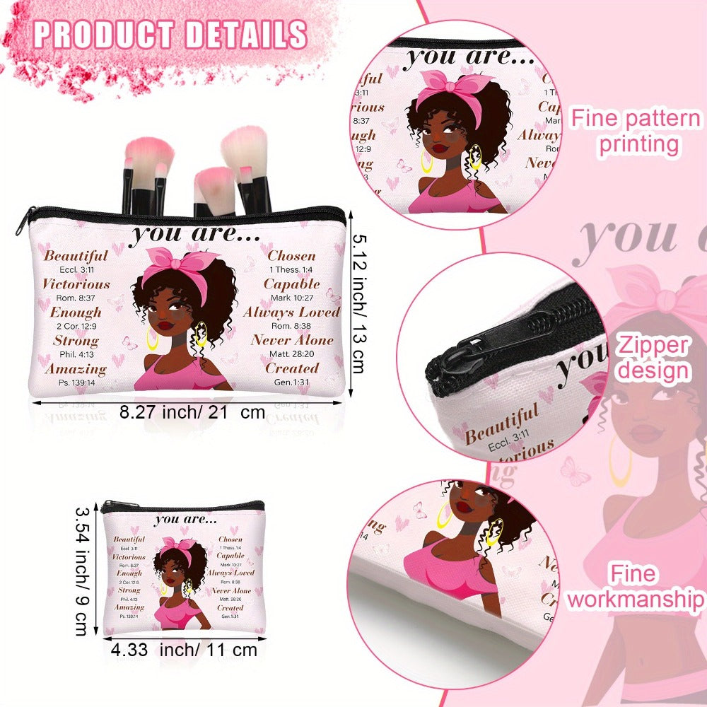 12pcs African American Makeup Bag Christian African American Makeup Bag For Black Women Bulk Mother'S Day Inspirational Gift African Queen Zipper Travel Bag Purse Toiletries Storage Bag (Novel)