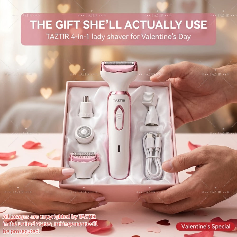[4-in-1 Painless Razor for Women] 4-in-1 Rechargeable Electric Razor for Women - Face, Nose, Legs, Underarm, Bikini Trimmer - Wet & Dry, Painless Grooming Kit - Portable & Rechargeable