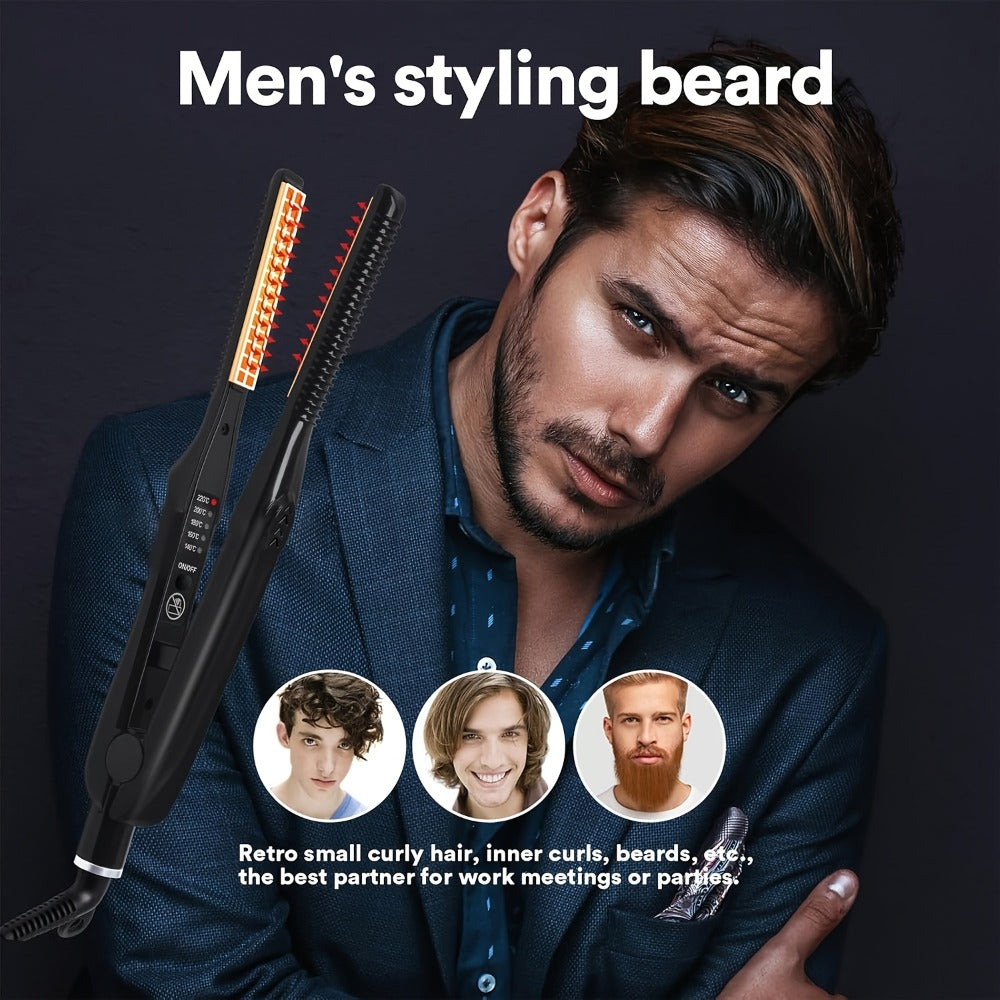 Ultra-thin 2-in-1 Hair Straightener Curler, Mini Curling and Straightening Wet and Dry Straightening Iron - Portable Flat Iron for Short Hair and Beard