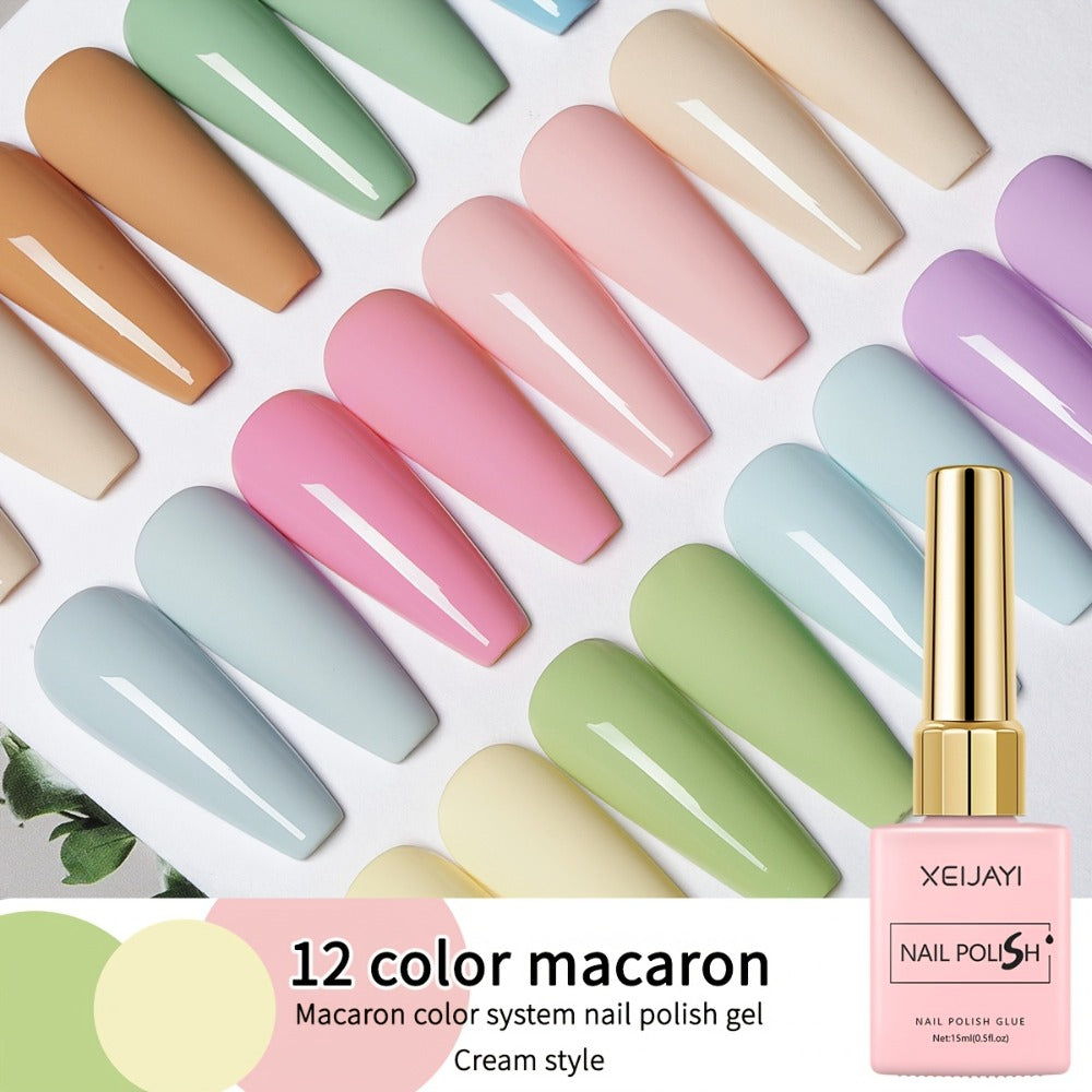 Spring Nail Art 2025 Bright Nails 12pcs 0.51oz New Popular Candy Macaroon Nail Gel Semi Permanent Nail Art Soaking LED Nail Salon DIY Nail Salon Gel Seasonal Nail Art