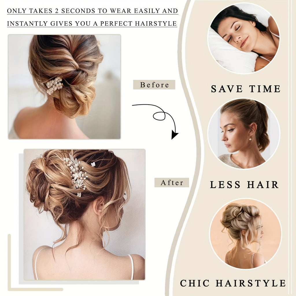 Chic Messy Bun Hairpiece for Women - Claw Clip Updo with Curly Wavy Synthetic Extensions, Versatile & Easy to Style