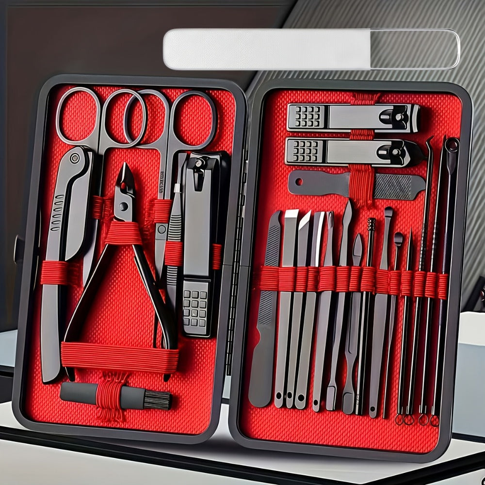 Nail Clipper Set & Pedicure Kit – 10 / 17 / 24 Piece | Stainless Steel Manicure Tools with Nail File, Ear Scoop, Eyebrow Trimmer & Foot Sharpener, Travel Portable Grooming Kit