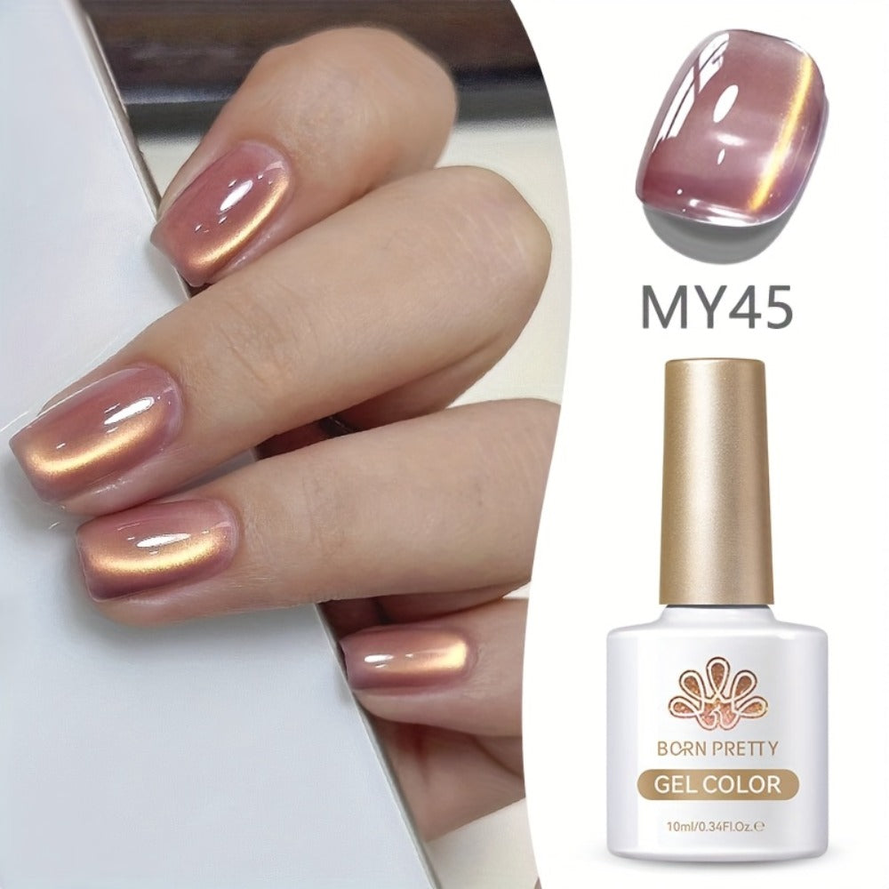 BORN PRETTY 0.34oz Nude Golden Glitter Cat Magnetic Gel Nail Polish with Ultra Shine in Two Colors, Semi-Permanent Gel Nail Supplies