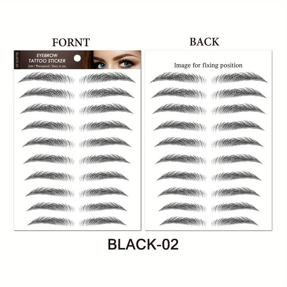 8 Waterproof And Sweat-Proof 6D Black Eyebrow Temporary Tattoo Stickers - Natural Look, Quick Application, One-Time Use, Halloween Magic Trick Or Treat Ideal Choice for Ladies And Girls, Eyebrow Tattoo Waterproof