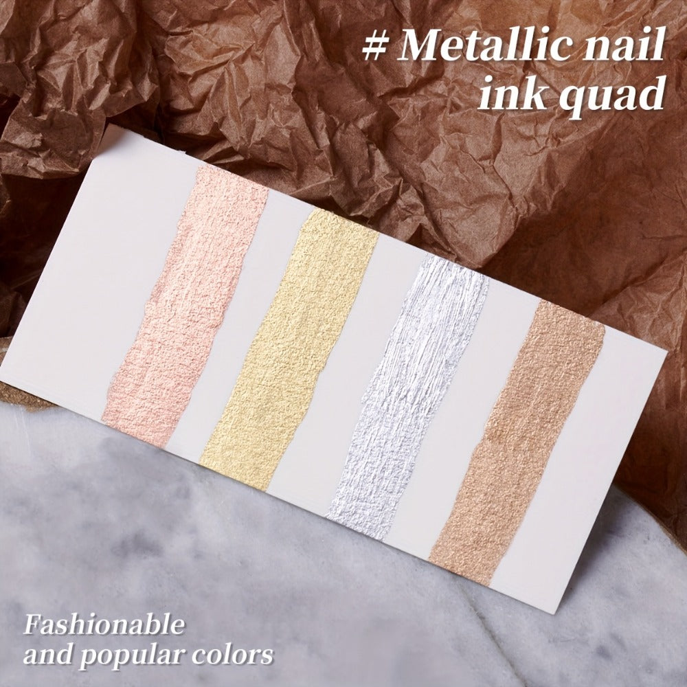 XEIJAYI 2025 New Arrival Nail Art Gel, 4pcs Set, Golden Silvery Metal Finish, High Saturation, No Wipe, Long Lasting, Alcohol Free, Blooming Gel, DIY Nail Art Design for Salon, Nail Art, DIY