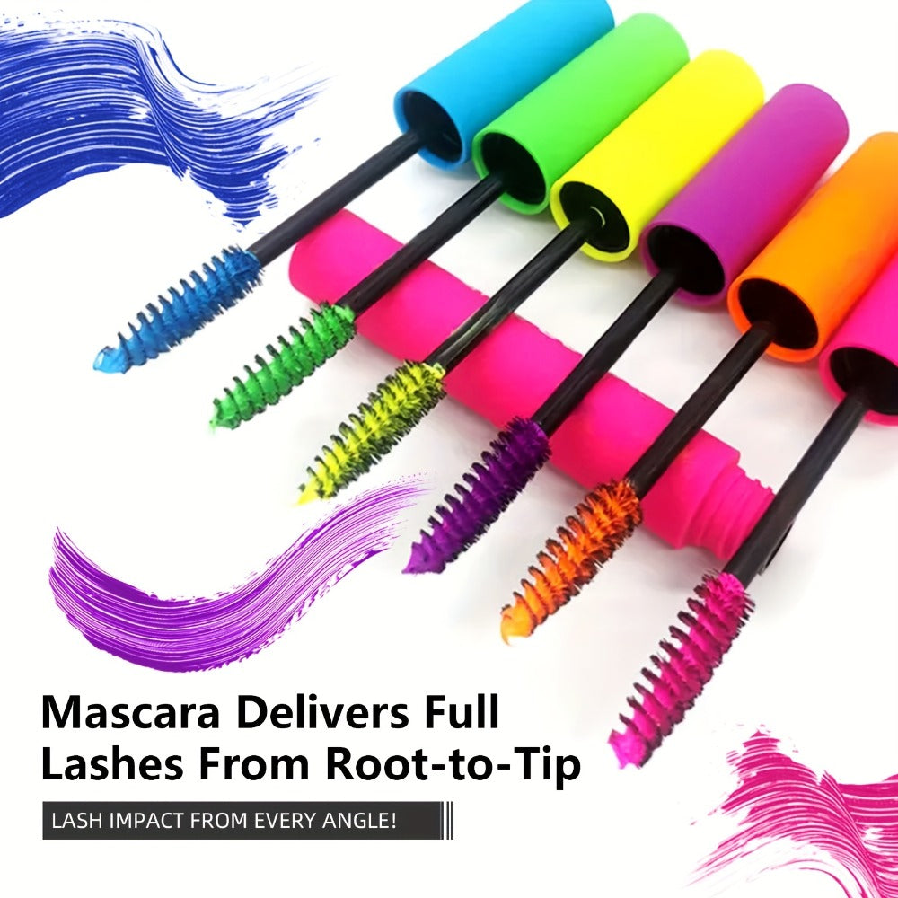 Colorful Mascara Set 6pcs - Curling Volumizing Waterproof Smudgeproof Long-Lasting Mascara for Eyelashes, Purple Green Red Yellow Orange Blue Mascara, Makeup Gift Set for Girls