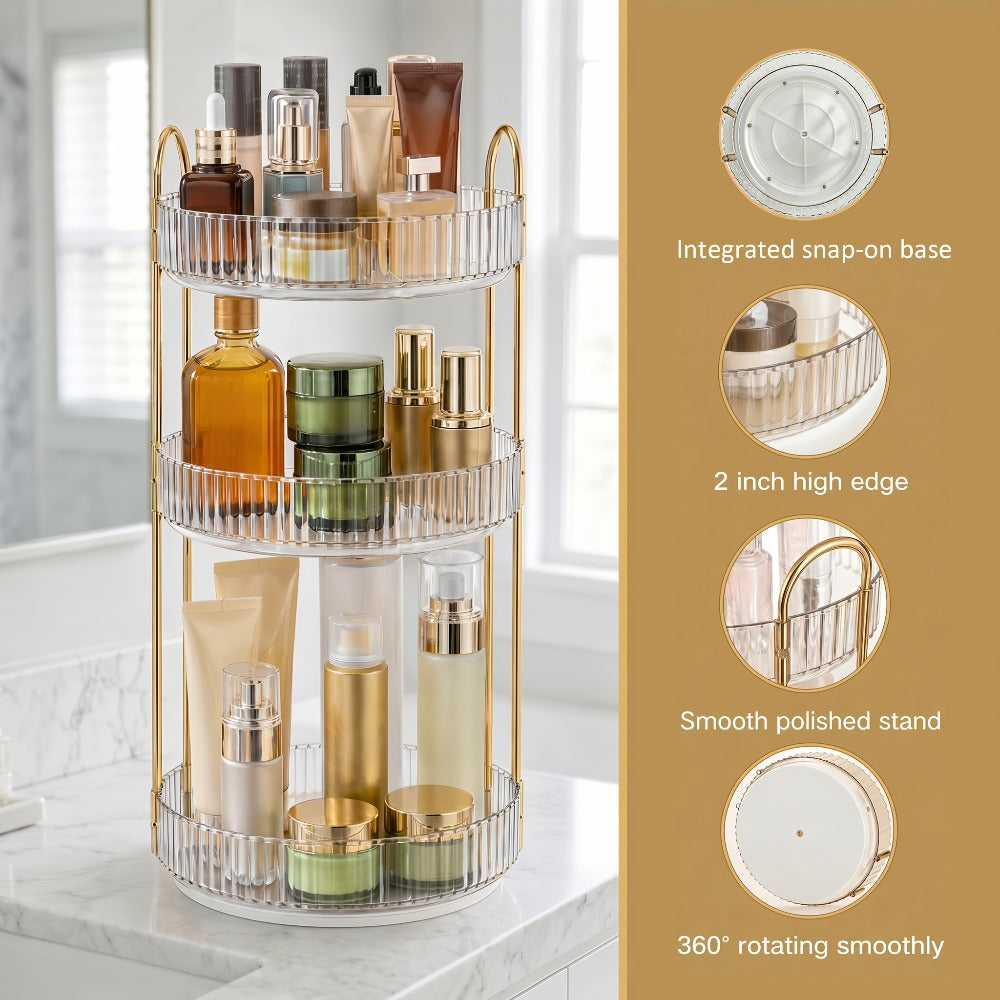 Dresser 360 Swivel Makeup Organizer, 3 Tier Bathroom Countertop Organizer Swivel Perfume Organizer, Large Capacity Cosmetic And Skincare Dresser Makeup Racks