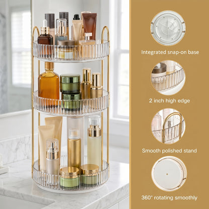 360 Swivel Makeup Organizer 3-Tier Rotating Countertop Organizer for Bathroom Dresser Perfume Skincare Cosmetic Storage Rack Green Amber Clear