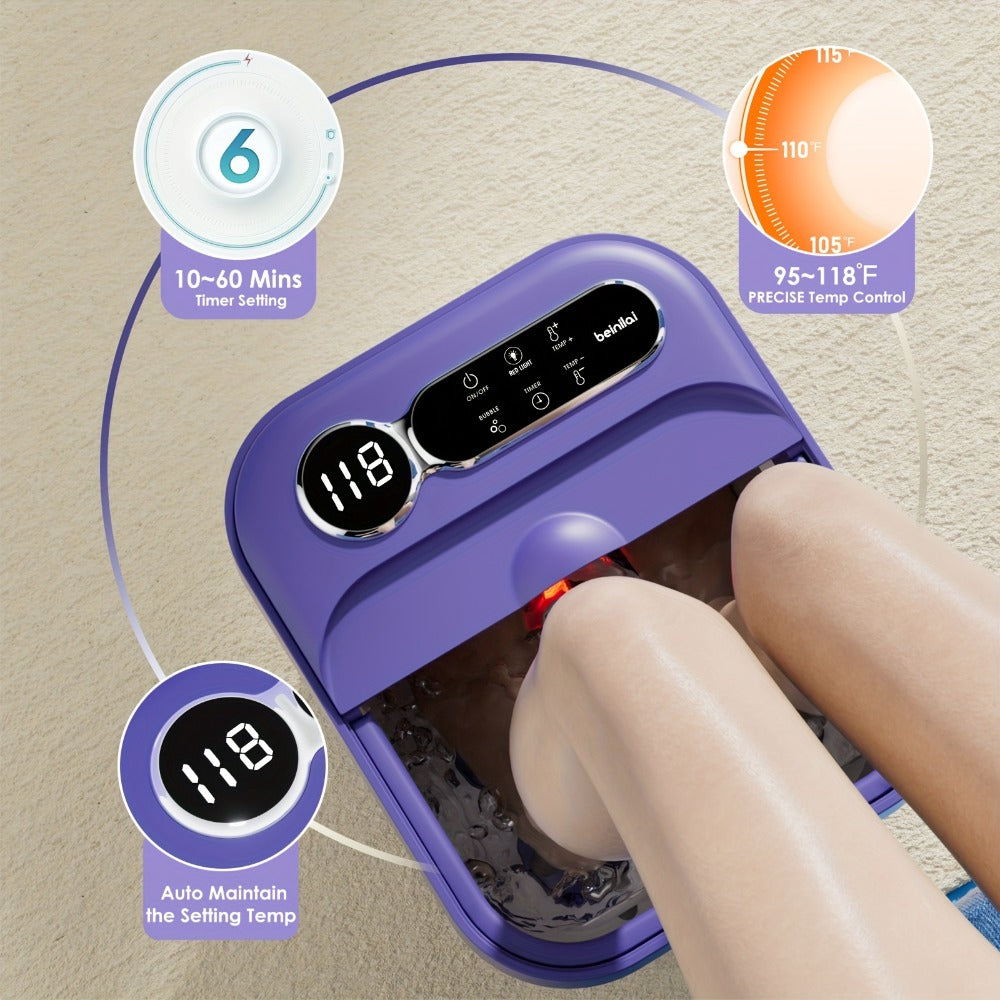 Collapsible Foot Spa And Massager With Heater And Temperature Control, Foot Bath Bowl With Bubbles, Six Massage Rollers, Vibration And Red Light, Foot Soak. Best Mothers Day Gifts