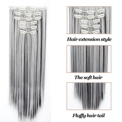Clip In Hair Extensions Synthetic 6pcs 24 Inch Heat Resistant Black Gray for Women Halloween Costume Party Daily Wear Volume Boosting