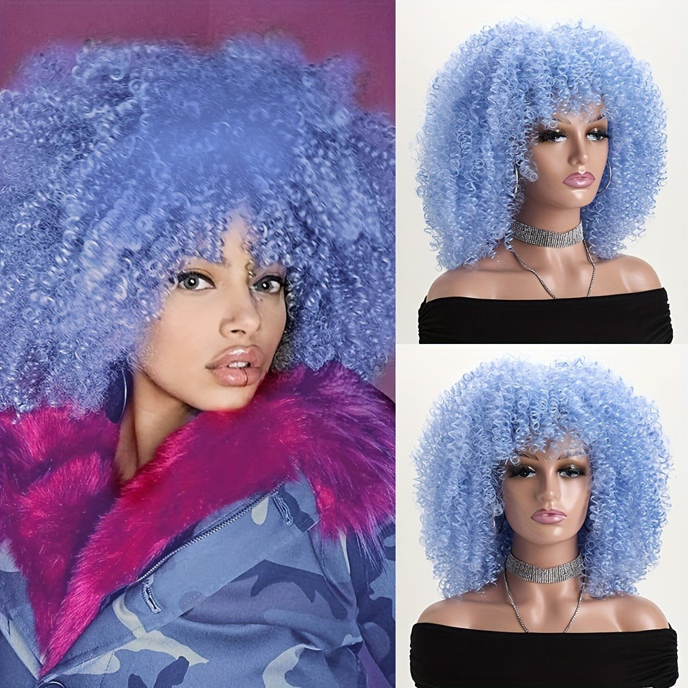 Afro Kinky Curly Wig Synthetic Short 16 Inch — 18 Colors, Heat Resistant, Elastic Net Cap, Women's Fashion Wig for Daily Wear, Cosplay, Party & Music Festival