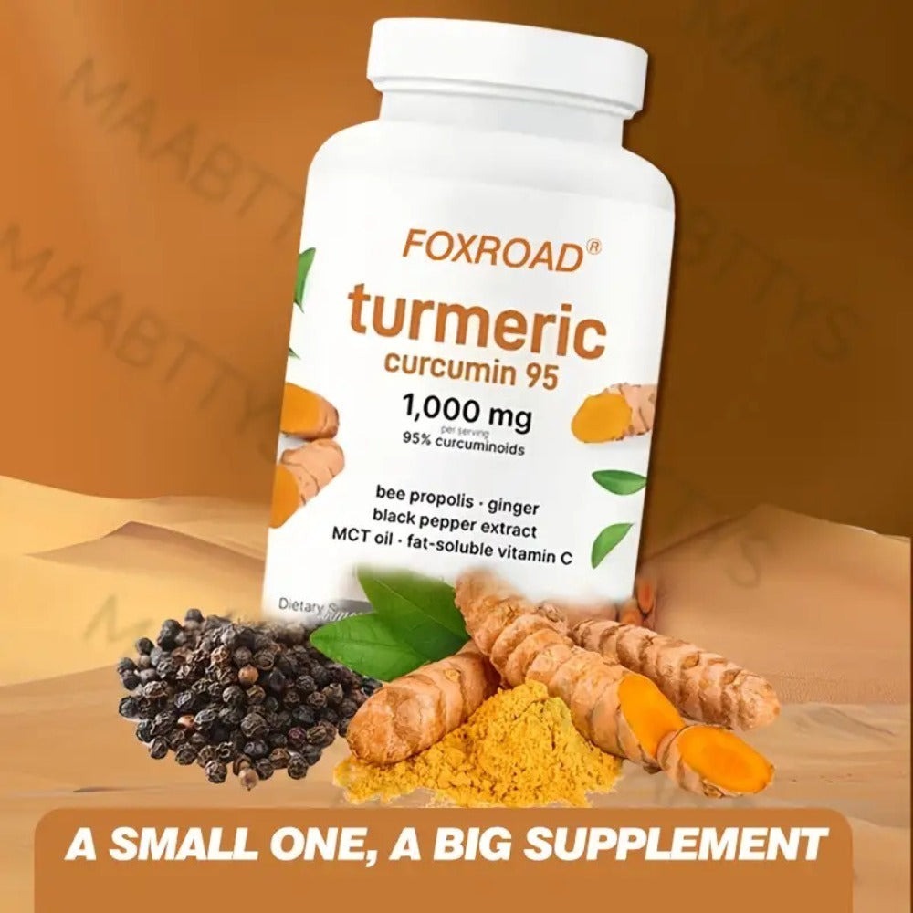 Capsules Containing Turmeric in a 6-In-1 Formula, Providing a 120-Day Supply with 120 Capsules, Featuring 95% Natural Active Curcumin, Abundant in Vitamin C And Probiotics! A Must-Have for Every Home And an Ideal Present!