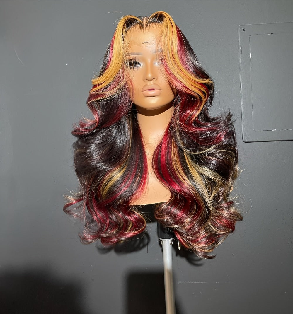 Lace Front Wig 13x4 HD Body Wave 28 Inch 180% Density Highlight Color Glueless Pre-Plucked Natural Hairline Transparent Lace Wig for Women All Skin Tones
