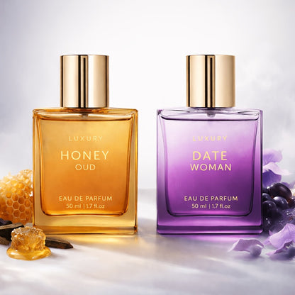 Arabian Oud Perfume Set Honey Oud & Date EDP 50ml Long Lasting Warm Amber Woody Oriental Fragrance for Women Men Unisex Gift