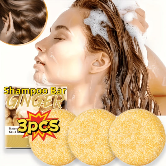 3pcs*60g Natural Ginger Shampoo Bar, Handmade Solid Shampoo Bar, Sulfate-Free Paraben-Free Vegan Hair Care For All Hair Types.Suitable For All Hair Types, Unisex, Portable Travel Size.