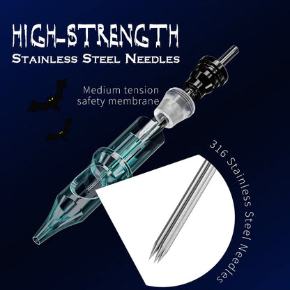 Tattoo Cartridge Needles Mixed Sizes 50pcs — Round Liner Shader Magnum Disposable Sterilized Safety Needles for Tattoo Machine Pen Professional Body Art Supplies