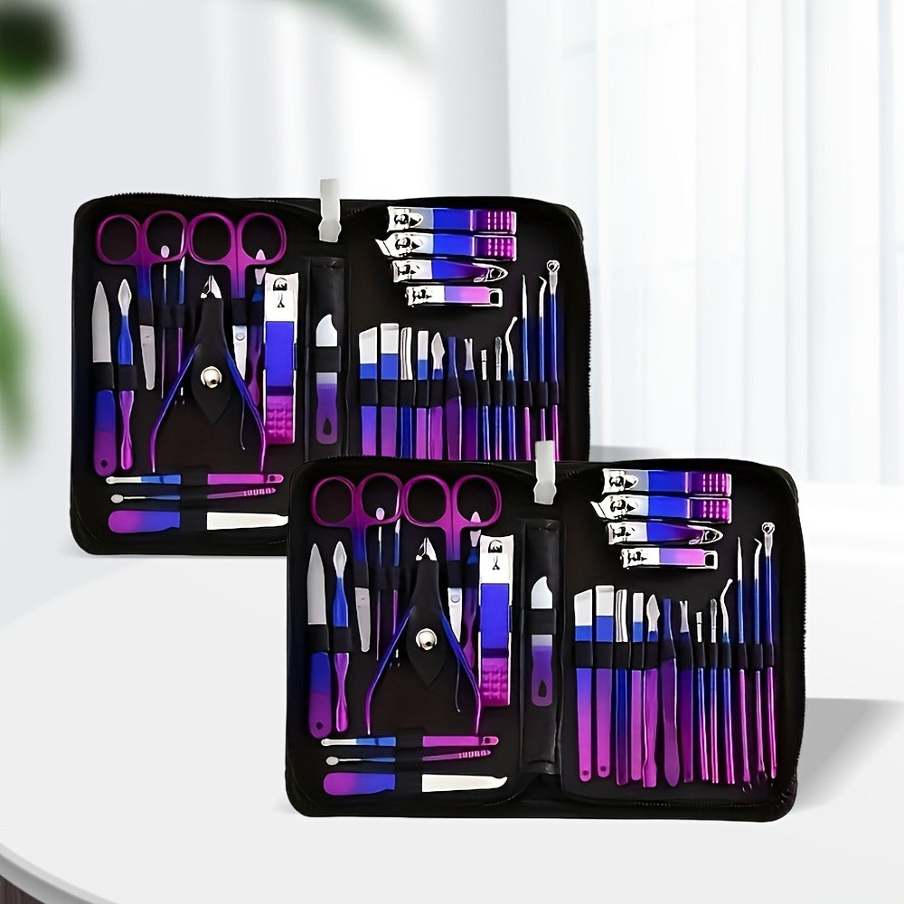 9/18/30/60pcs Manicure Set | Gradient Purple-Blue, Black, Pink, Dark Green Options | Professional Nail Clipper & Pedicure Kit | Portable Travel Grooming Tools For Cuticle Trimming & Nail Care | Ideal Valentine'S Day & Spring Festival Gift For Her