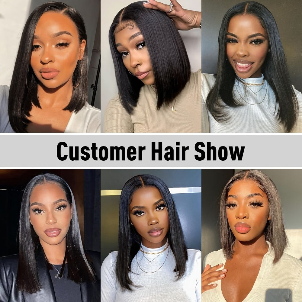 Bob Wig Human Hair 4x4 HD Lace Closure Glueless Short Straight Bob Pre Plucked Pre Cut Lace Put On and Go Natural Black Natural Hairline Women 8 10 12 14 Inch