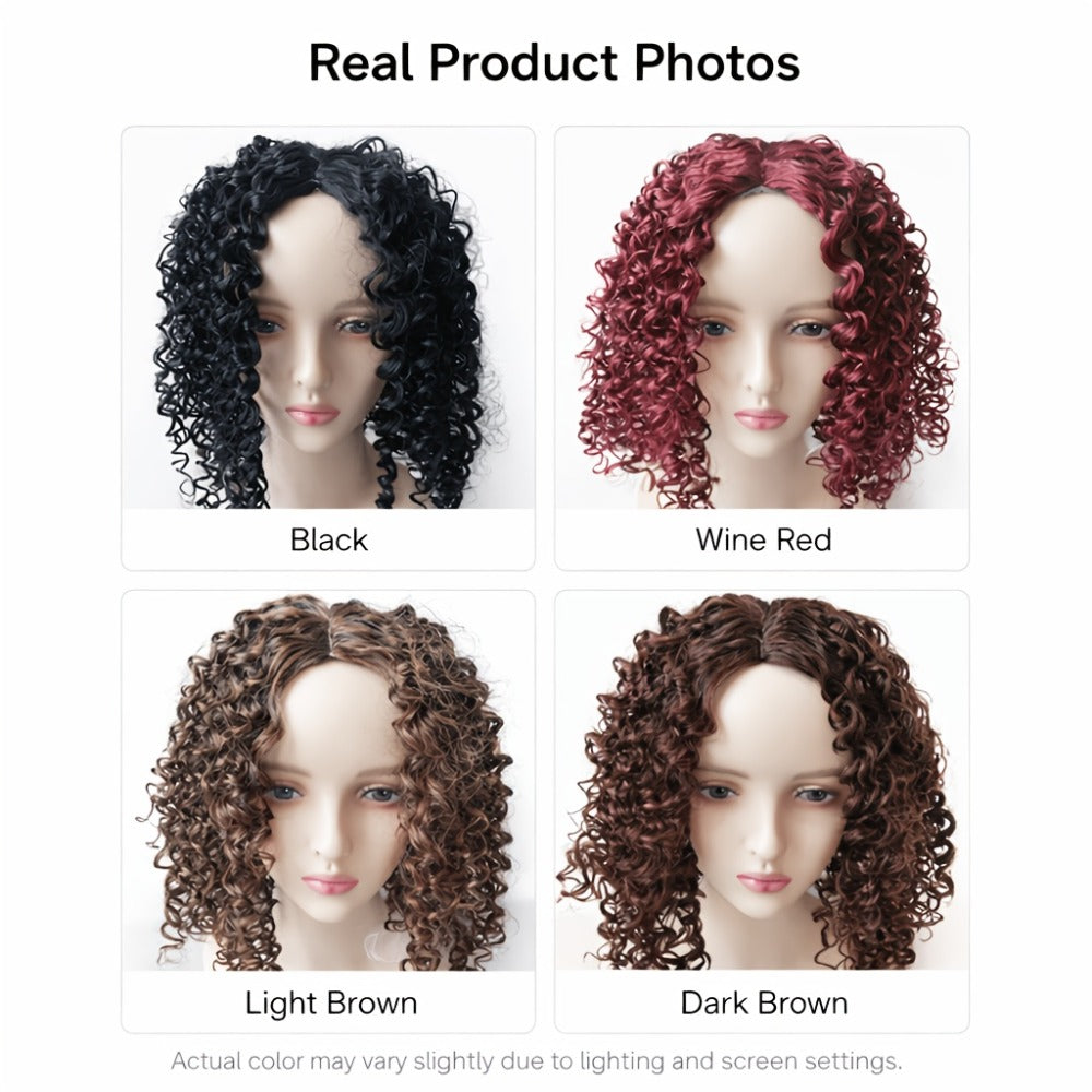 Deep Wave Curly Bob Wig Glueless Rose Net Cap - Secure Fit Short Curly Wig for Women Burgundy Golden Dark Brown Light Brown 14 Inch