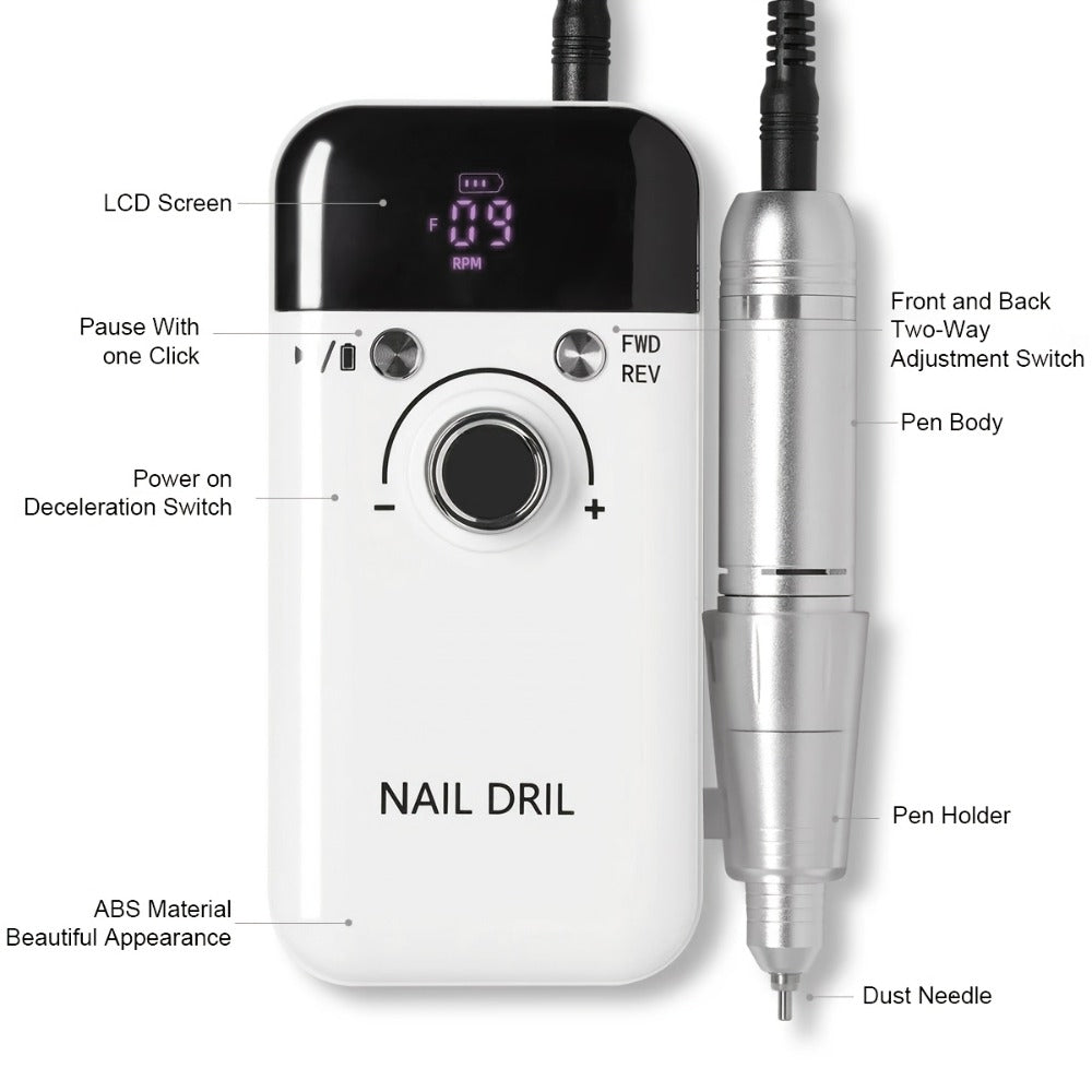 45000RPM Electric Nail Drill Machine with LCD Display Low Noise Rechargeable Nail File for Gel Polish Removal and Nail Polishing