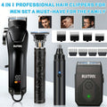 4pcs Professional Barber Clippers and Trimmer Set | Nose Hair Trimmer, Detail Trimmer with Guide Comb, LED Display, USB Powered, Rechargeable Battery, ABS Plastic Housing, Ideal Gift for Husband/Boyfriend/Elders, Home & Travel Use