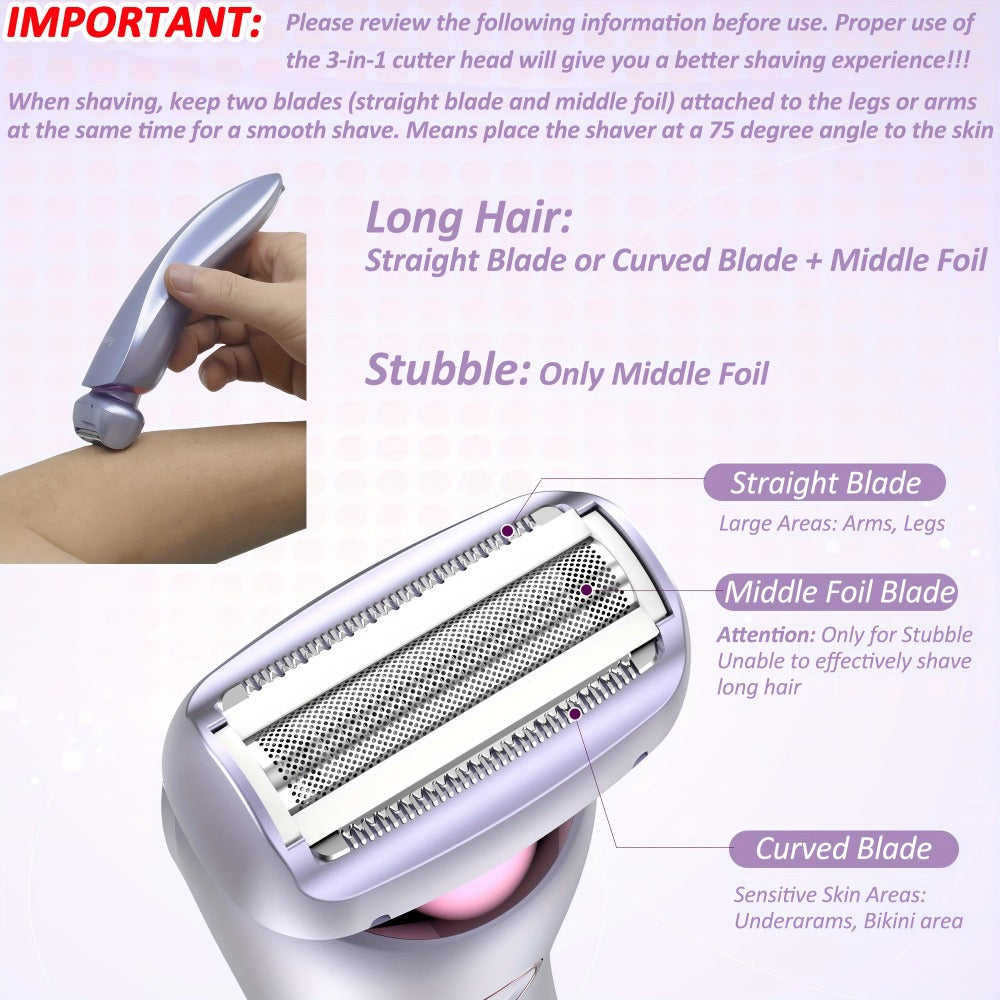 Electric Shaver for Women Pubic Hair - Electric Razors Hair Removal Rechargeable for Womens Legs Arms Bikini Private Area Underarm Waterproof Wet/ Close Shaving - Smooth Lady Body Hair Shaver Trimmer Portable for Travel Home Use