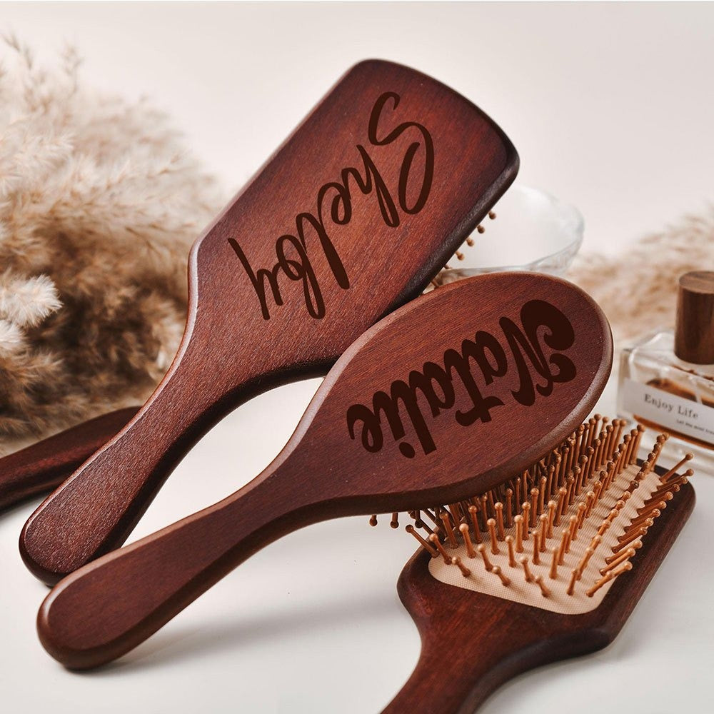 1set Custom Stylish Wooden Hairbrush - Personalized Engraving Curly Styling Brush Unscented Design For Wedding Party Daily Use Thanksgiving Halloween Christmas Gift