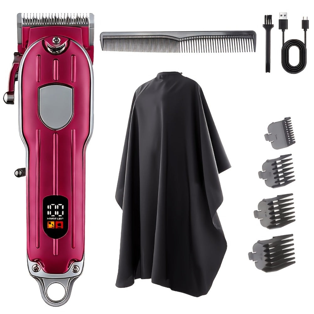 Professional Men's Hair Clipper Set with Digital Size Adjustment & USB- Clippers - Complete Kit with Scissors, 4 Limit Combs & Cleaning Brush - Barber Kit for Dad, Husband, (Ideal Gift)