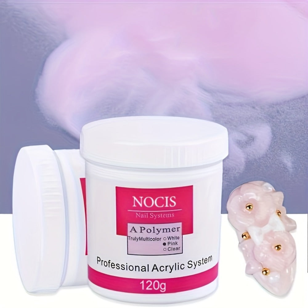 Nail Extension Powder 120g Clear Pink White No Lamp Needed Long-Lasting Acrylic Powder for Carving 3D Nail Art Professional Salon Home Use