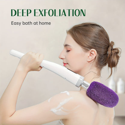 Electric Body Scrubber Brush with 3 Replaceable Heads - Dual Speed Shower Back Cleaner African Bath Sponge for Skin Exfoliation Cleansing & Massage