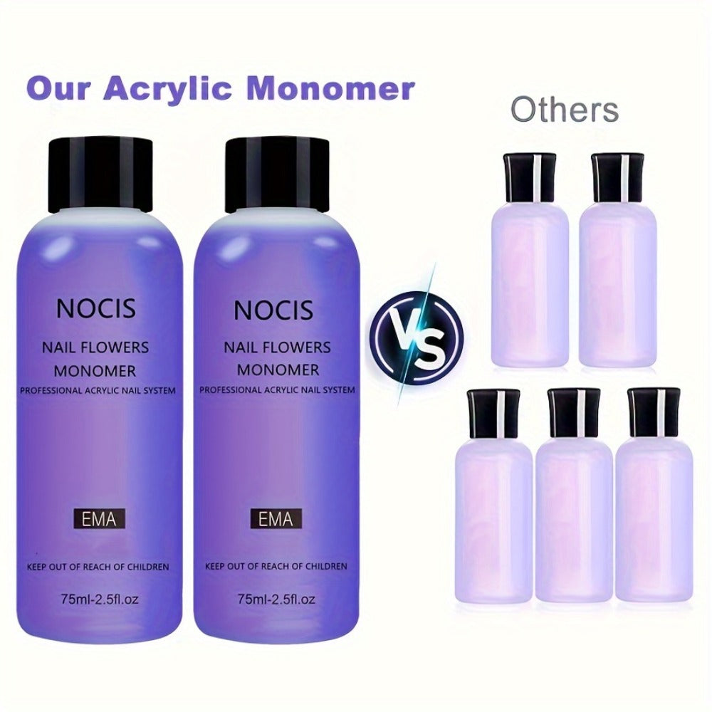 NOCIS 2pcs Acrylic Liquid Monomer, 2.54oz Each - Odorless for Nail Extension System for Salon-Quality Manicures at Home