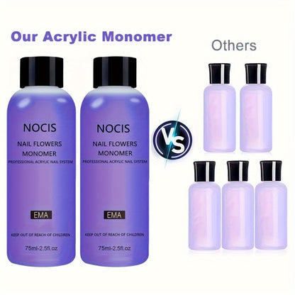 Acrylic Liquid Monomer 2pcs 2.54oz Each - Odorless Crystal Nail Extension Liquid for Salon-Quality Acrylic Nail Extensions DIY Home Manicure