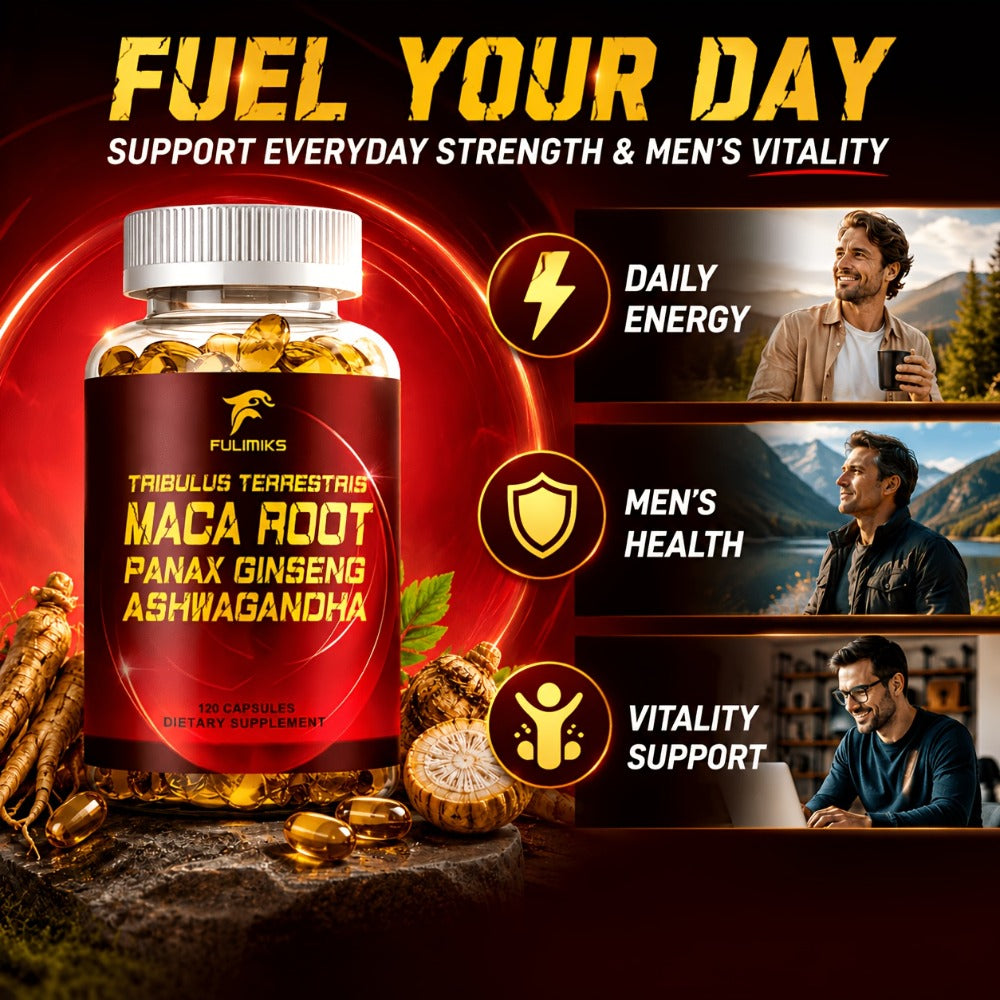 Men'S Supplements Capsules, with Tribulus Terrestris, Maca Root, Panax Ginseng, Ashwagandha, Support Vitality, Immune, for Daily Wellness, Packaging May Vary