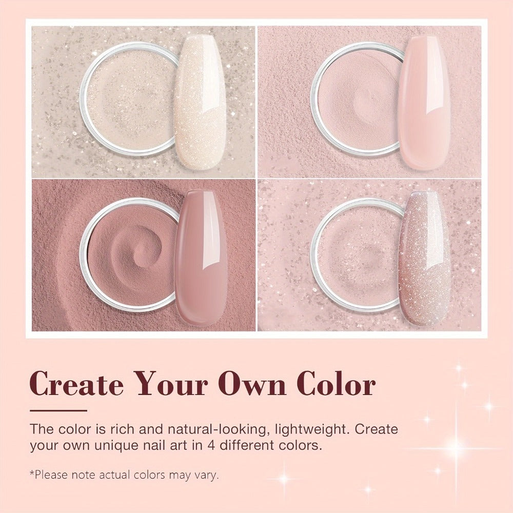 Dip Powder Nail Kit 4 Colors Glitter & Nude Shades - French Manicure Set with Base Coat Top Coat & Activator for Salon-Quality Nails at Home - Perfect Gift for Women