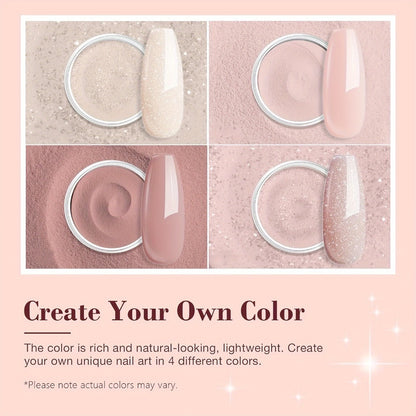 Dip Powder Nail Kit 4 Colors Glitter & Nude Shades - French Manicure Set with Base Coat Top Coat & Activator for Salon-Quality Nails at Home - Perfect Gift for Women