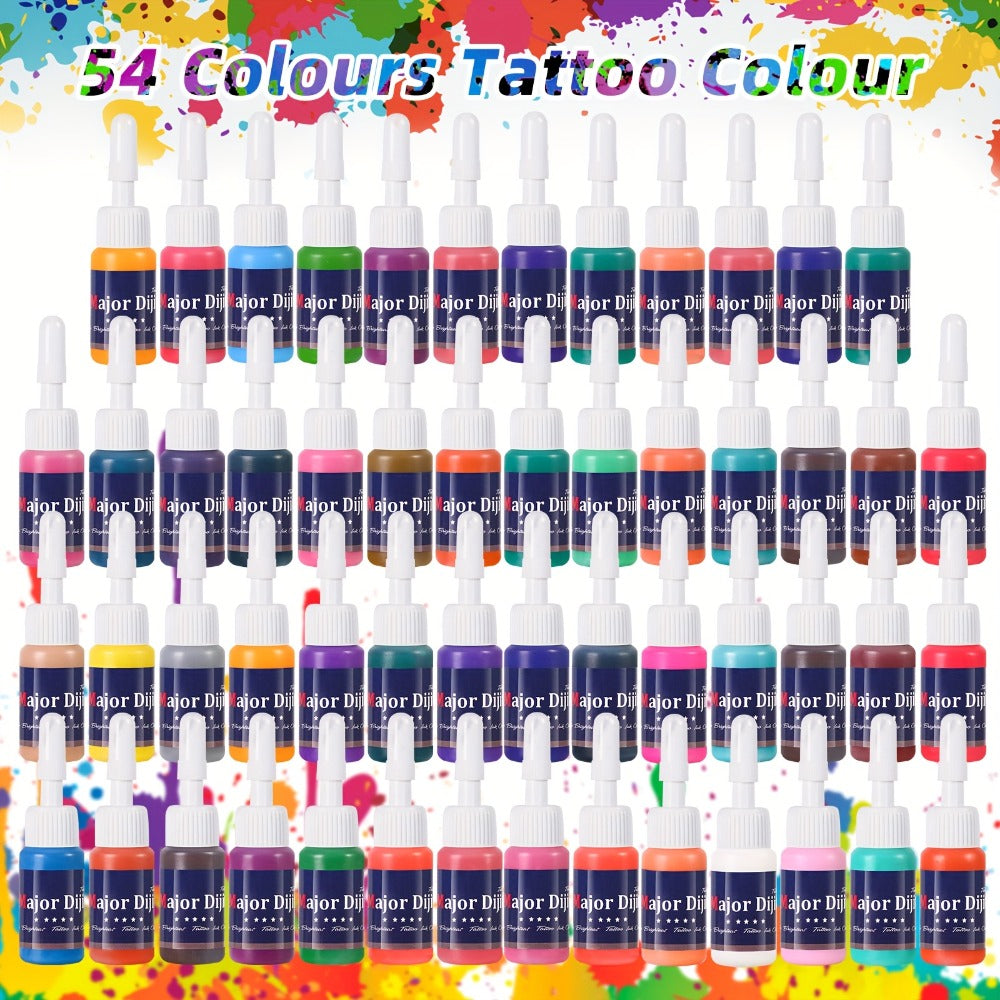 54 Colors Tattoo Ink Set, Professional Permanent Tattoo Kit for Tattoo Artists & Beginners, Full Color Supply