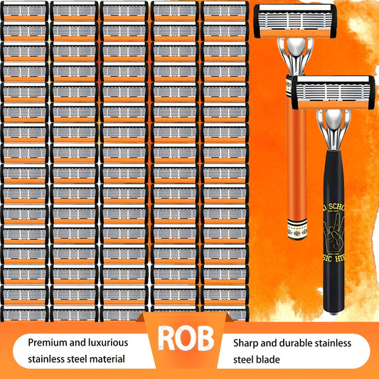 Men's Manual Razor Set with 2 Handles & Replacement Blades — Stainless Steel Double Edge Safety Razor for Smooth Close Shave, Barber-Quality Shaving Kit for Men (24/36/54/72 Blades Options)