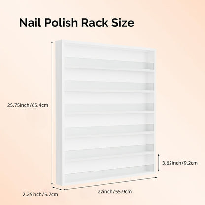 Nail Polish Rack Wall Mount 6 Layers Holds 120 Bottles - Nail Polish Organizer with Acrylic Baffles Large Nail Varnish Display Shelf for Salon Home White Black