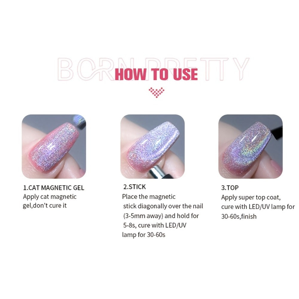 BORN PRETTY 0.34oz Nude Golden Glitter Cat Magnetic Gel Nail Polish with Ultra Shine in Two Colors, Semi-Permanent Gel Nail Supplies