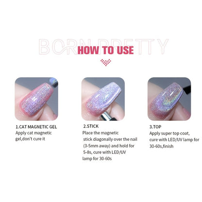 Magnetic Gel Nail Polish Cat Eye — BORN PRETTY Nude Golden Glitter Ultra Shine Semi-Permanent Gel, 0.34oz 10ml | 2-Color Magnetic Cat Eye Nail Set