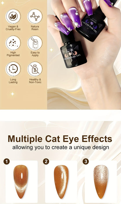 Cat Eye Magnetic Gel Nail Polish 0.27oz - Holographic Chameleon Flash Gel, Semi-Permanent Magnetic Sand Effect for Salon & Home Nail Art, UV LED Gel Varnish