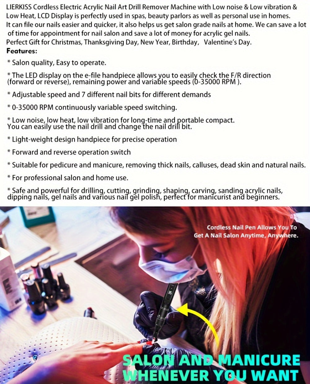 Electric Nail File with a Portable Rechargeable Design, Featuring 35000 RPM, Suitable for Gel Nails, Manicure, And Pedicure for Both Home And Salon Use