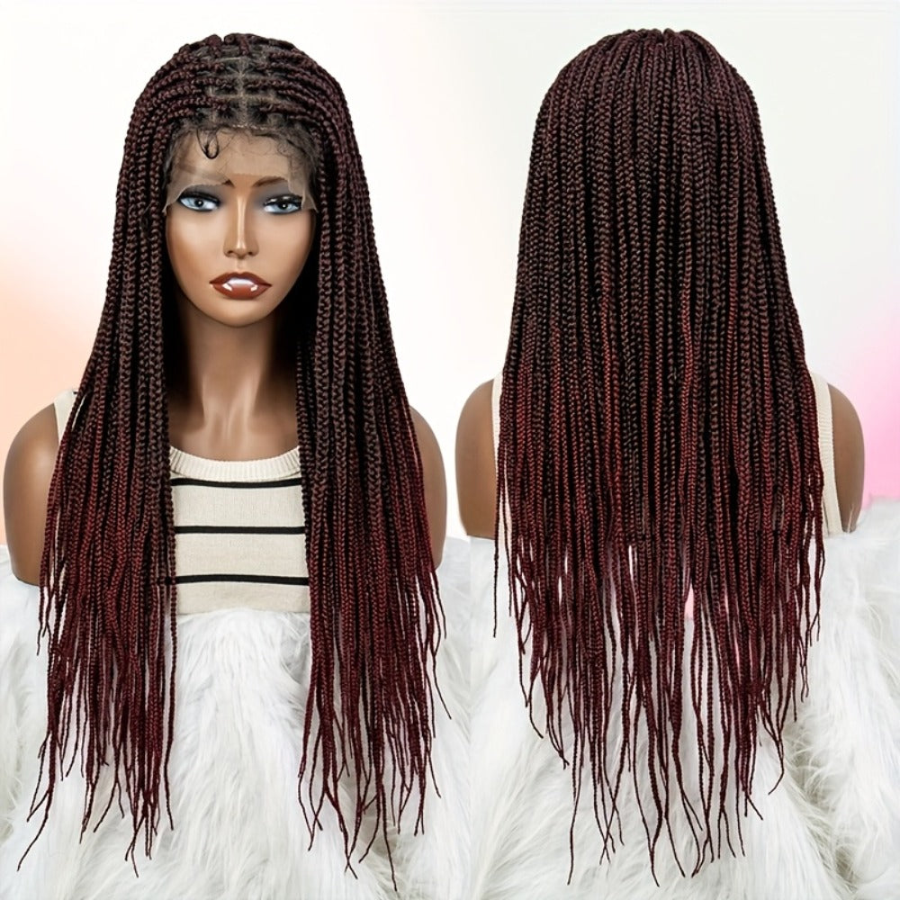 Box Braids Wig 360 Full Lace Front and Back Knotless Braided Wig 30 Inch for Women Natural Hairline High Temperature Fiber Wedding Party Daily Wear Multiple Colors