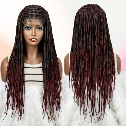 Box Braids Wig 360 Full Lace Front and Back Knotless Braided Wig 30 Inch for Women Natural Hairline High Temperature Fiber Wedding Party Daily Wear Multiple Colors