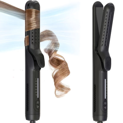2-in-1 Airflow Curling Iron 360° Ceramic – Hair Straightener & Curler Anti-Scald Wand with 5 Temps Cool Air Styler for Long & Short Hair – Pink, Black