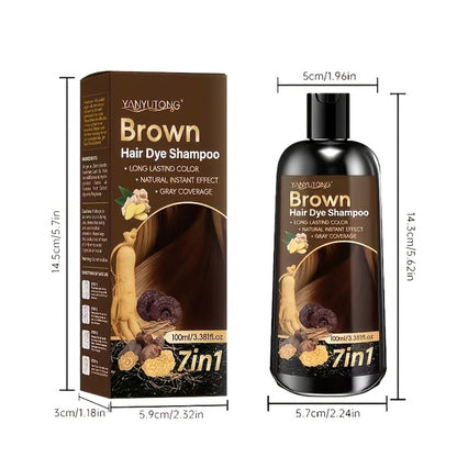 Hair Dye Shampoo 7-in-1 Gray Hair Coverage - Ginger Oil, Biotin & Rosemary Infused Color Shampoo, Gentle Scalp Formula, Brown, Chestnut Brown & Black