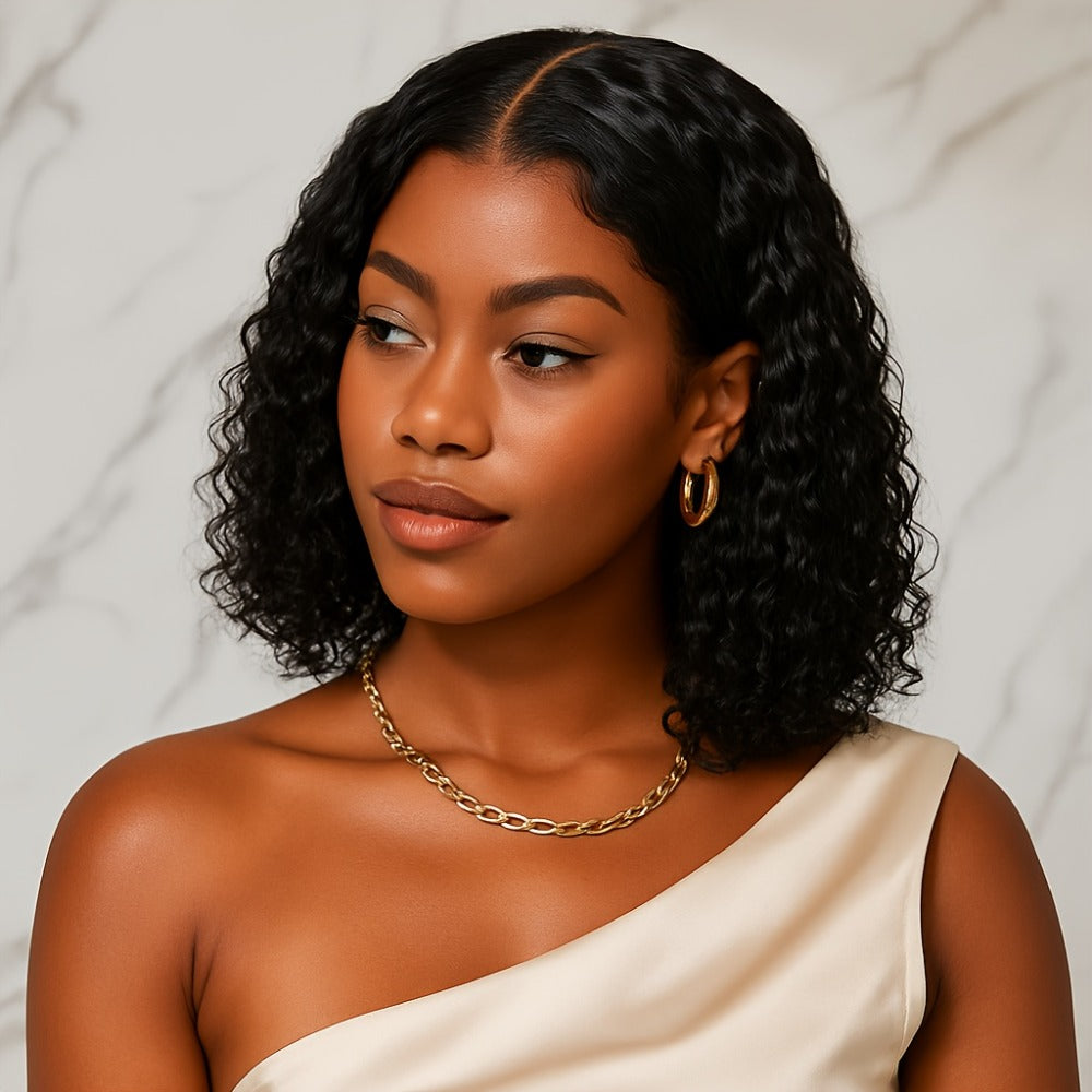 Glueless Deep Wave Lace Front Wig 14 Inch for Women Preplucked, Beginner Friendly, Summer Ready Style